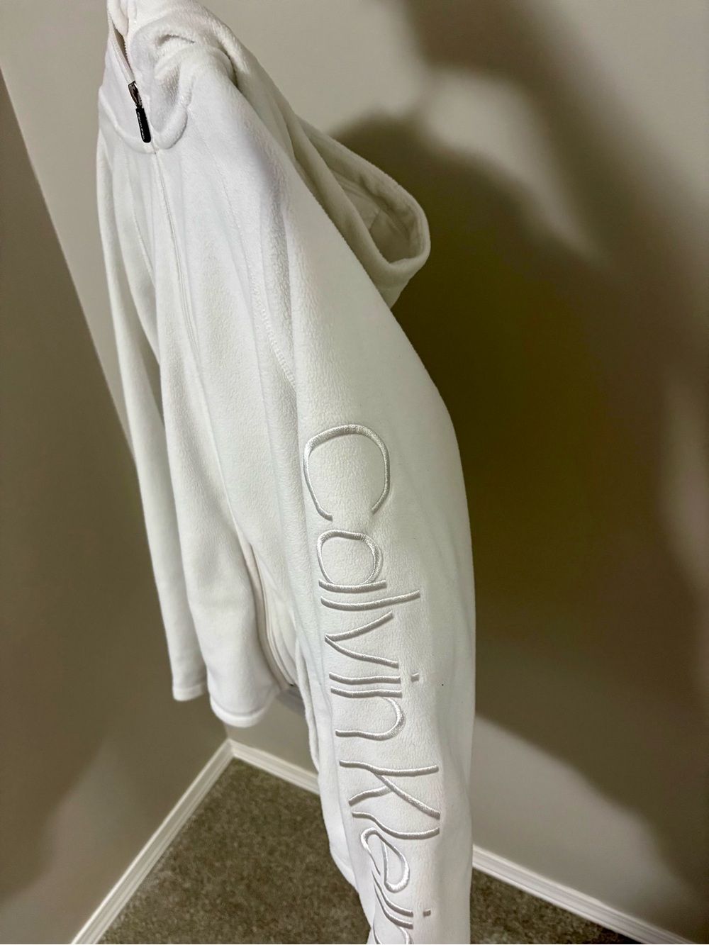 Calvin Klein White Women's Fleece Zip-Up Hoodie Sweater